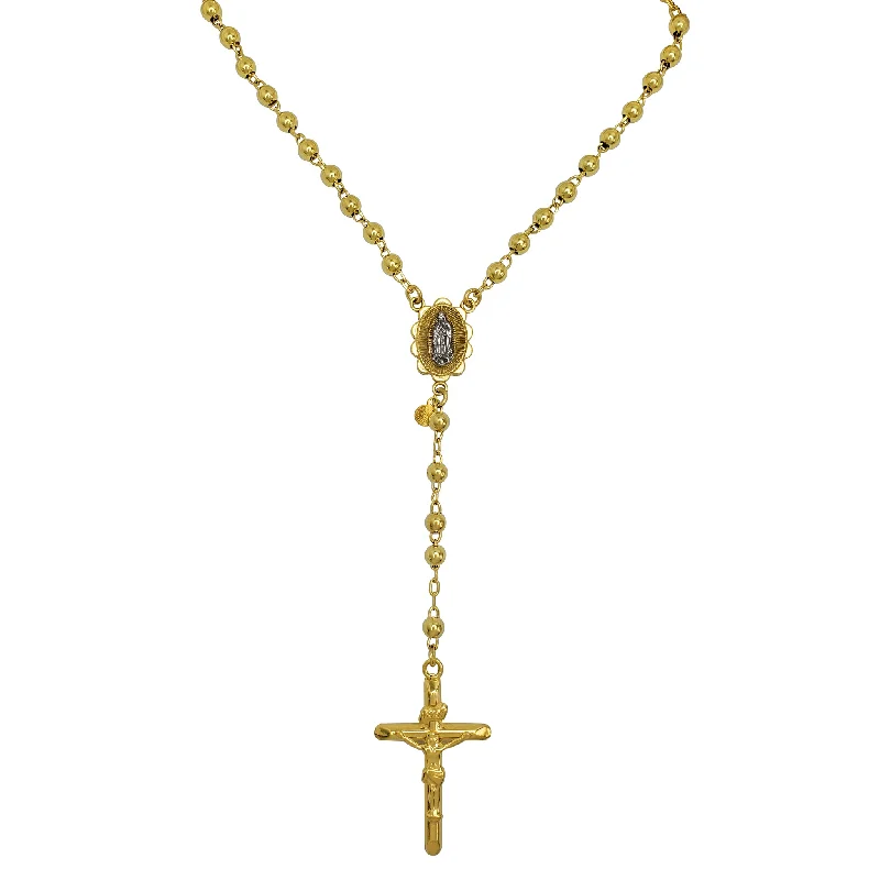 Classic Silver Necklace for Casual Look-[Glossy Plain] Two-Tone Virgin Mary INRI Crucifix Rosary Necklace (14K)