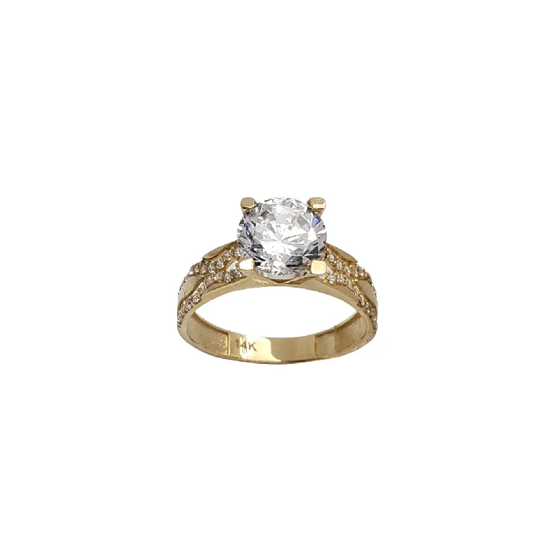 Simple Gold Band with Diamond for Engagement-Zirconia Engagement Lady Ring (14K)