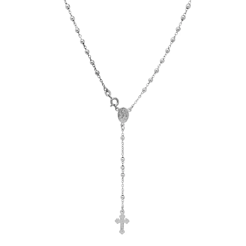 Designer Necklace with Colored Gemstones-[3mm] Glossy Virgin Mary Crucifix Rosary Necklace (Silver)