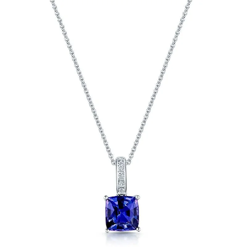 Customizable Family Tree Necklace for Mom-18ct White Gold Cushion Cut Spinel Pendant with Diamond Pave Set Bail Pendant