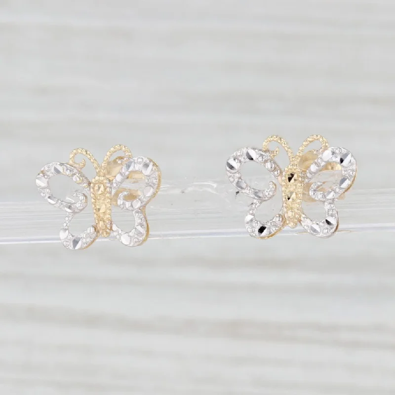 Classic Gold Drop Earrings-Butterfly Stud Earrings 10k Yellow White Gold