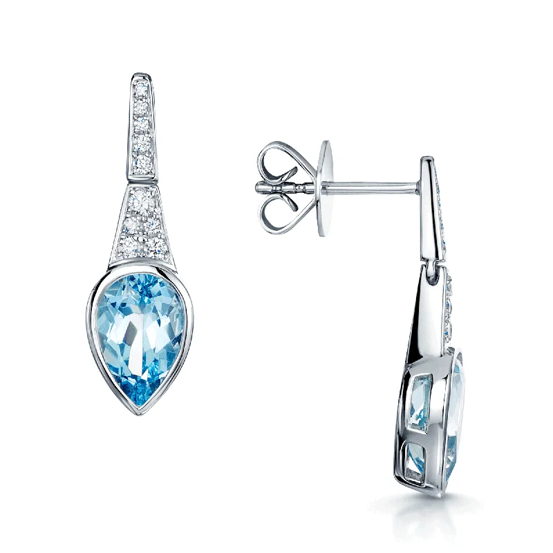 Customizable Heart Necklace for Valentine’s Day-18ct White Gold Pear Cut Aquamarine And Diamond Set Earrings