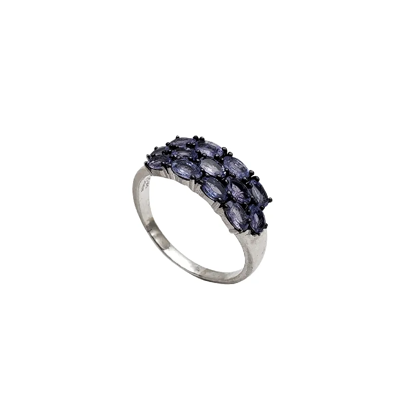 Trendy Gemstone Ring with Statement Design-Oval Sideways Tanzanite Ring (Silver)