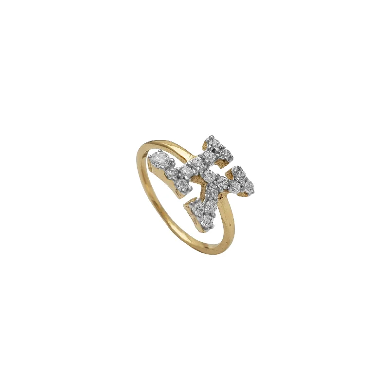 Simple Rose Gold Ring with Diamond Center Stone-Zirconia Initial Letter "K" Solitaire Ring (14K)