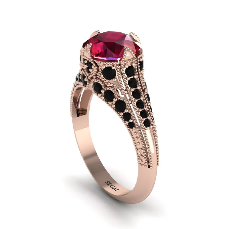 Luxury Wedding Ring Set with White Diamonds-Ruby Vintage Crown Engagement Ring - Talia No. 41