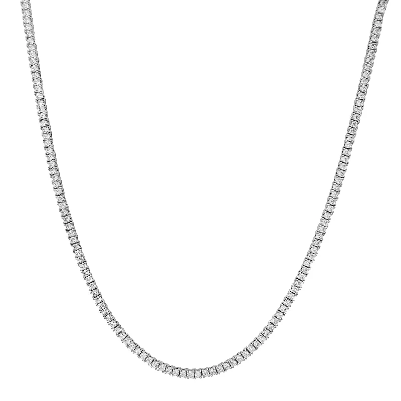 Colorful Chain Necklace for Summer Festivals-Zirconia Princess Cut Tennis Necklace (Silver)