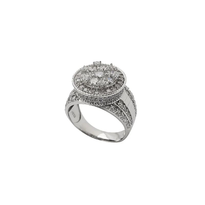 Fashionable Crystal Ring for Bridesmaids-Zirconia Iced-Out Cluster Presidential Ring (Silver)