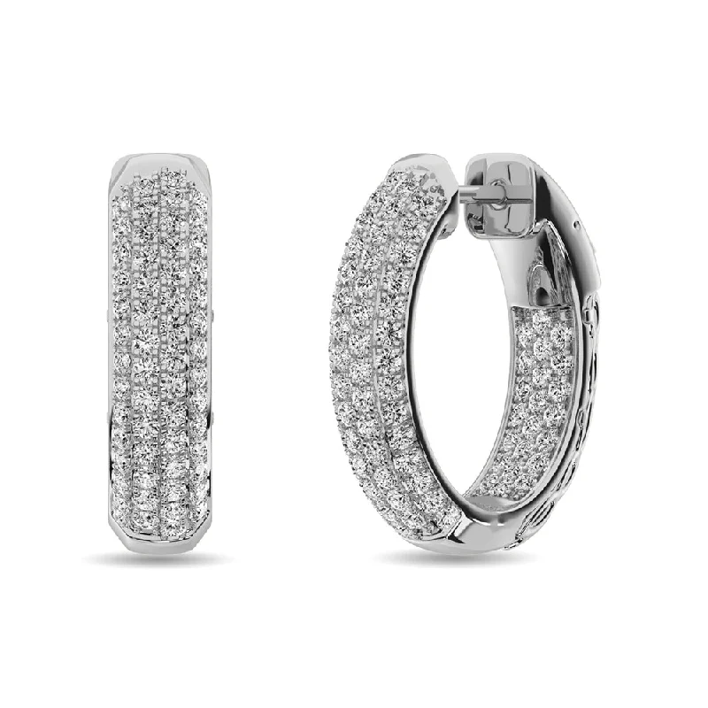 Trendy Gold Earrings for Women-Diamond 2 1/6 ct tw Hoop Earrings in 14K White Gold