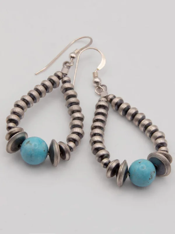 Statement Earrings for Fashionistas-Navajo Pearl + Block Turquoise Bead Earrings