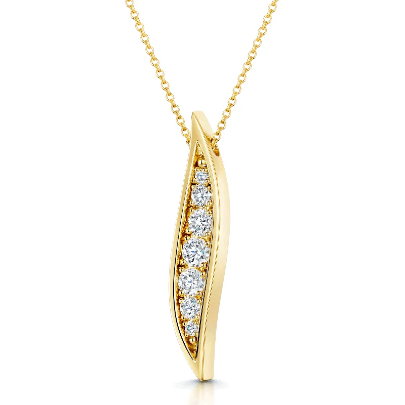 Handcrafted Silver Necklace for Daily Wear-18ct Yellow Gold Round Brilliant Cut Diamond Leaf Design Pendant