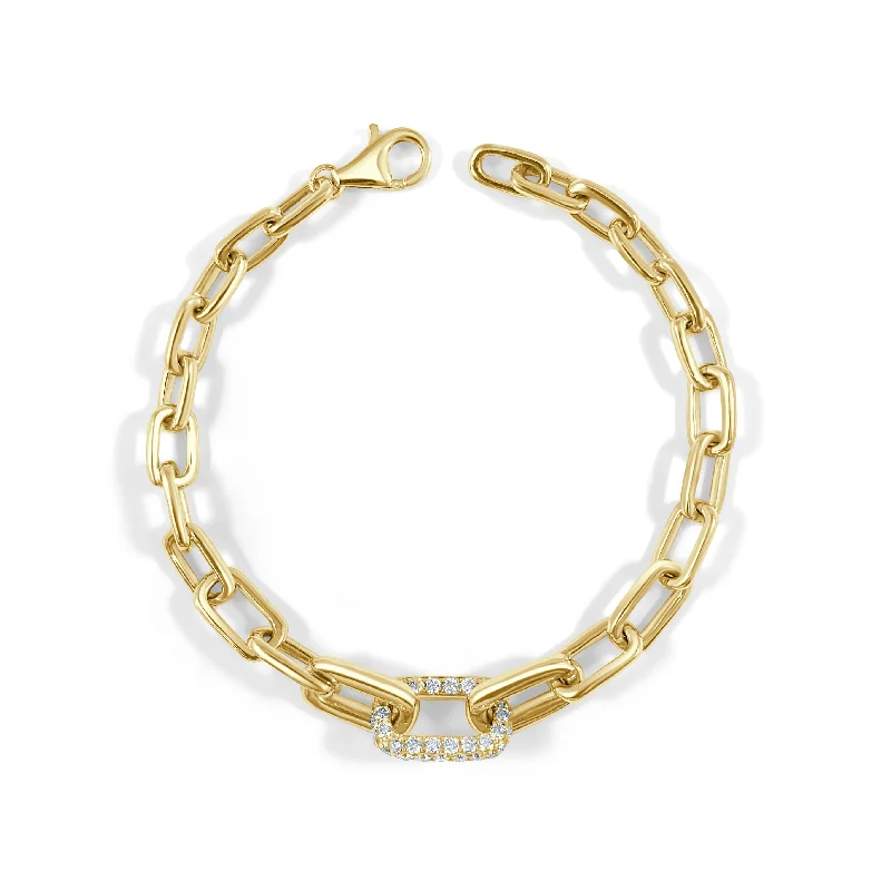 Classic Gold Bracelet with Heart and Star Pendants-Diamond Link Bracelet in Yellowo Gold