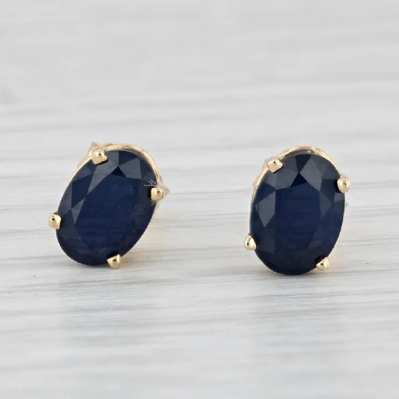 Gemstone and Pearl Earrings-2ctw Blue Sapphire Stud Earrings 14k Yellow Gold Oval Solitaires