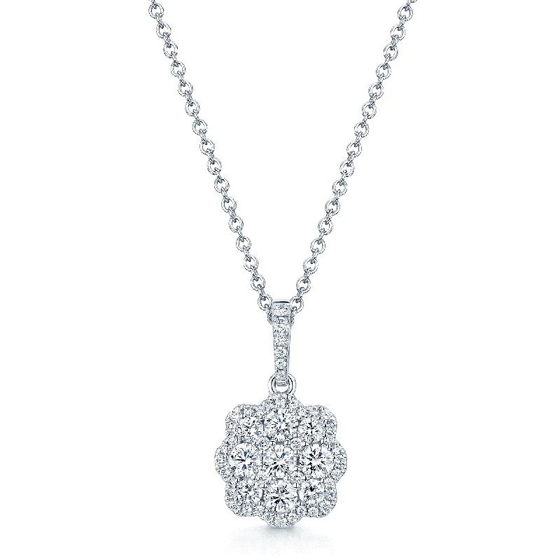 Fashionable Necklace with Charms for Teenagers-18ct White Gold Diamond Flower Cluster Pendant