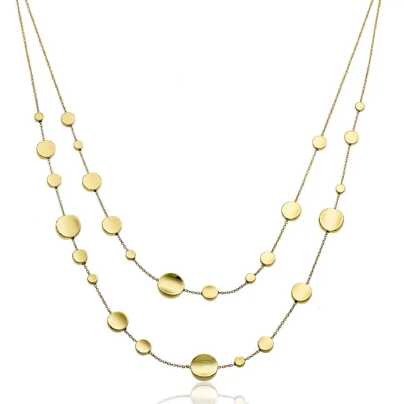 Elegant Diamond Necklace for Weddings-Armillas Glow 18ct Yellow Gold Flat Circle Double Row Necklace