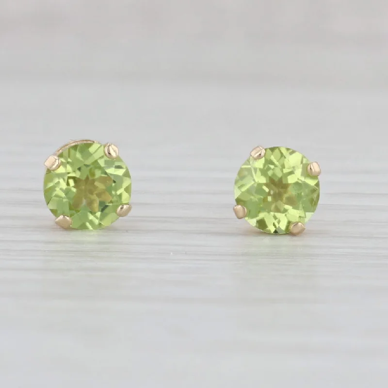 Elegant Pearl Earrings for Bridesmaids-1.90ctw Round Peridot Stud Earrings 14k Yellow Gold August Birthstone