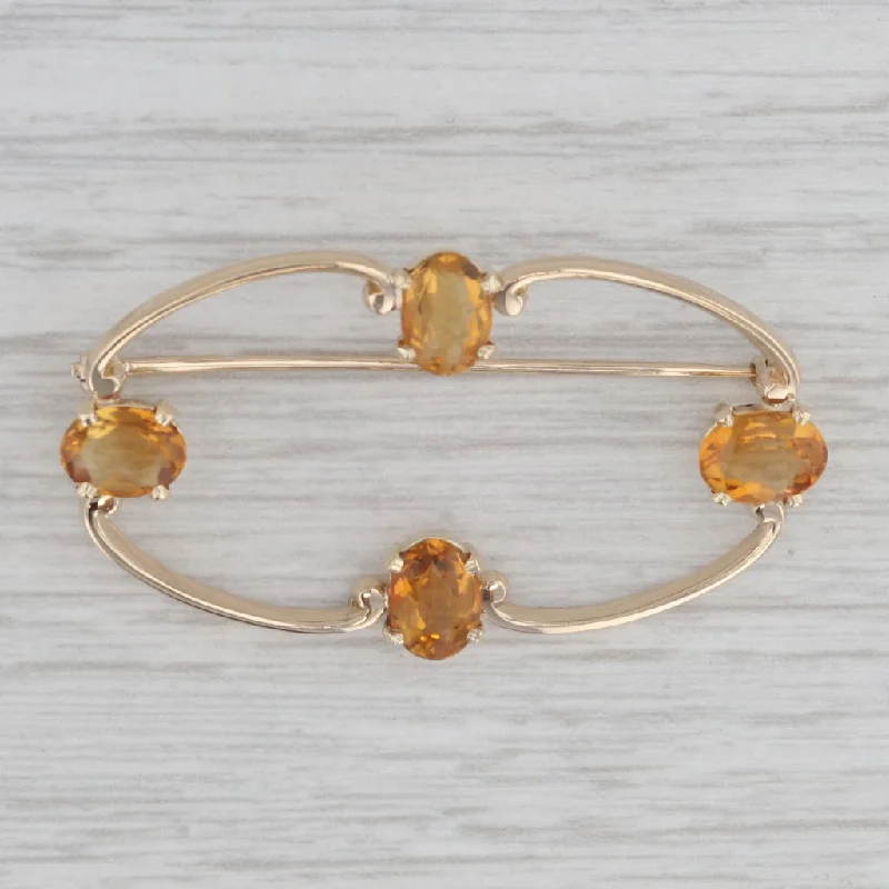 High Quality Brooch-Vintage 2.40ctw Orange Citrine Oval Brooch 14k Yellow Gold Pin