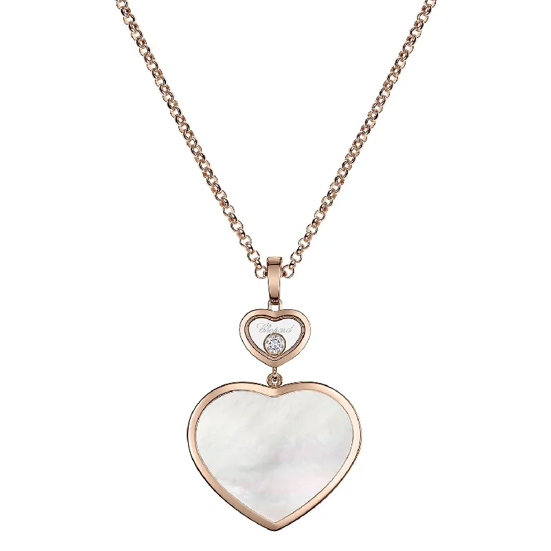 Handmade Silver Necklace with Gemstones-18ct Rose Gold Happy Hearts Mother of Pearl Pendant