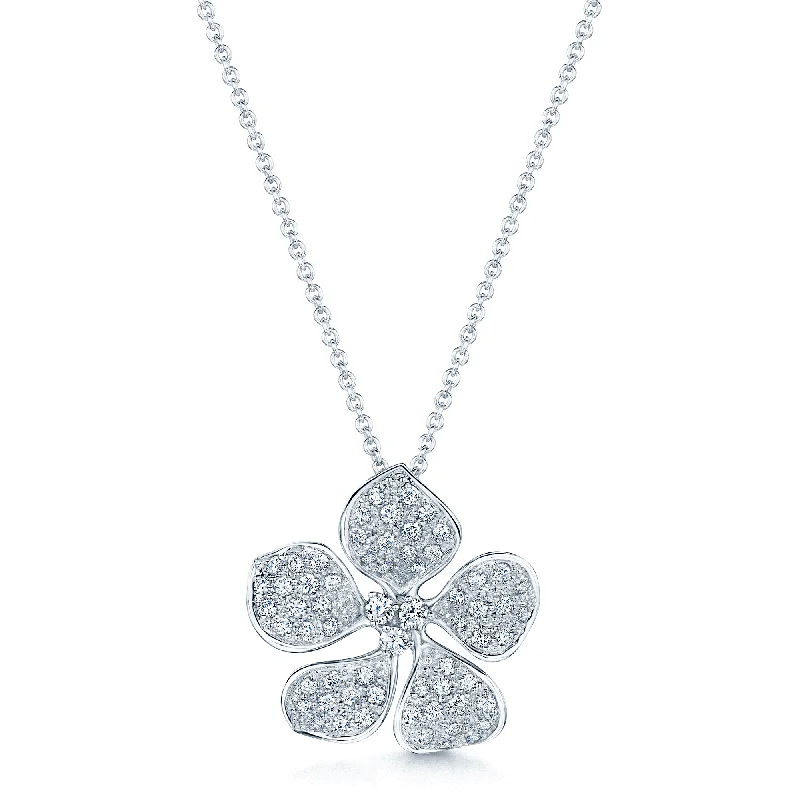 Simple Gold Necklace with Diamond Pendant-18ct White Gold Diamond Flower Petal Pendant