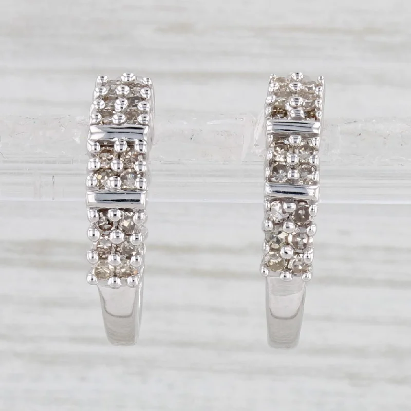 Elegant Gold Earrings for Special Events-0.20ctw Diamond Hoop Earrings 10k White Gold Snap Top Round Hoops