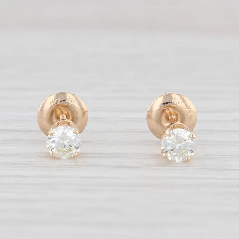 Custom Pearl Earrings-0.47ctw Diamond Stud Earrings 14k Yellow Gold Screwback Round Pierced