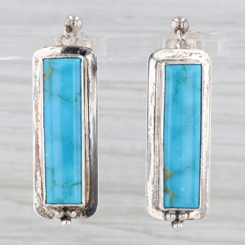 Fancy Gemstone Earrings-Native American Turquoise Dangle Earrings Sterling Silver Vintage Navjo G Yazzie