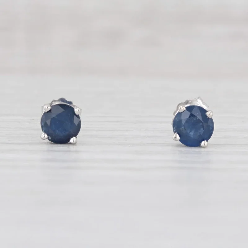 Gemstone Stud Earrings for Casual Look-1ctw Blue Sapphire Stud Earrings 14k White Gold September Birthstone Solitaire