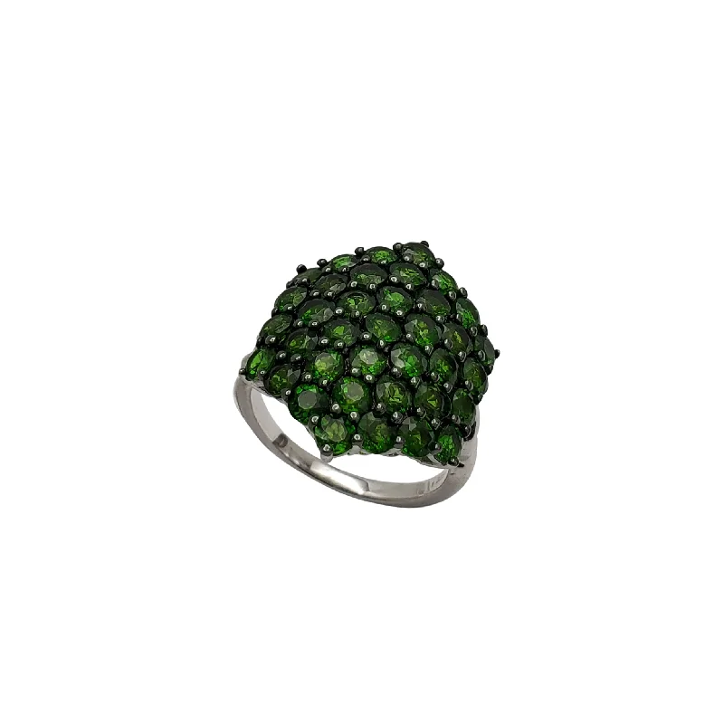 Custom Engagement Ring with Triple Band Design-Green Zirconia Hexagon Ring (Silver)