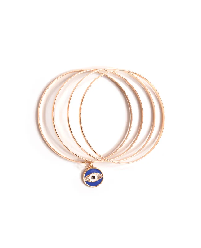 Simple Gold Bangles with Heart-shaped Charms-Eye Energy Bangle Set