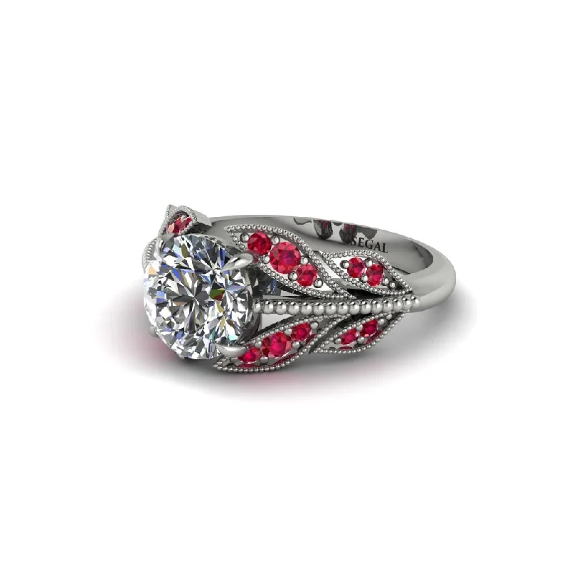 Classic Ruby Ring for Formal Occasions-Diamond Majestic Leaf Gold Engagement Ring - Makenna No. 48