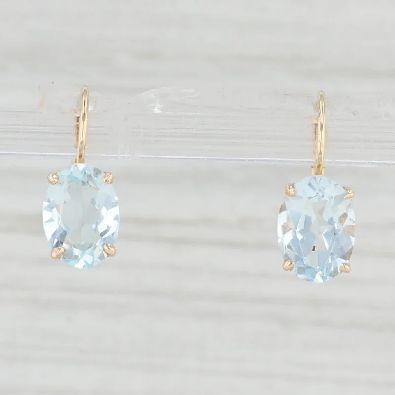 Simple Gold Earrings for Bridesmaids-3ctw Oval Aquamarine Earrings 14k Yellow Gold Leverback Drops