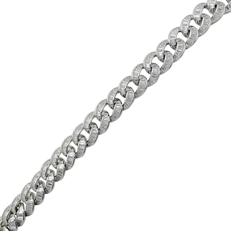 Luxury Pearl Necklace for Bridesmaid Gifts-Baguettes Cuban Chain (Silver)