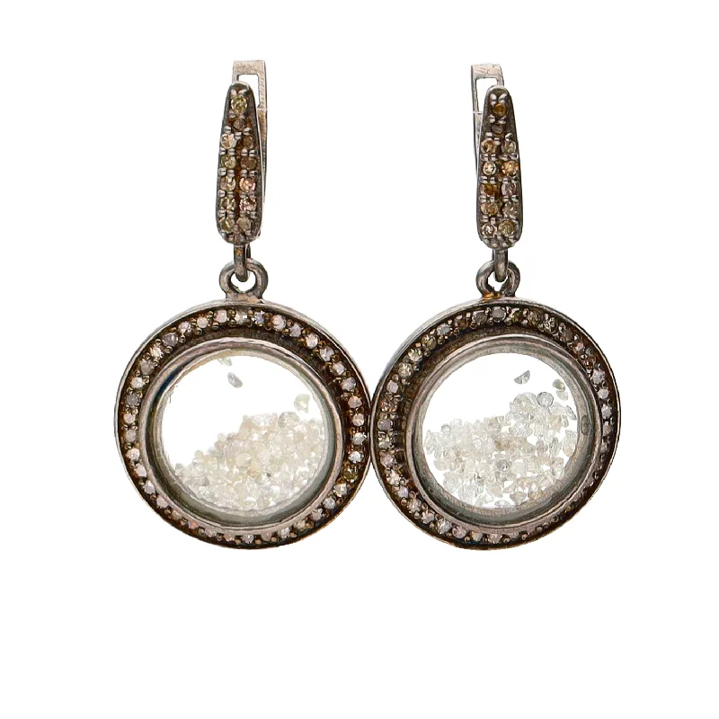 Classic Drop Earrings for Weddings-Oxidized Sterling Silver Floating Diamond Drop Earrings