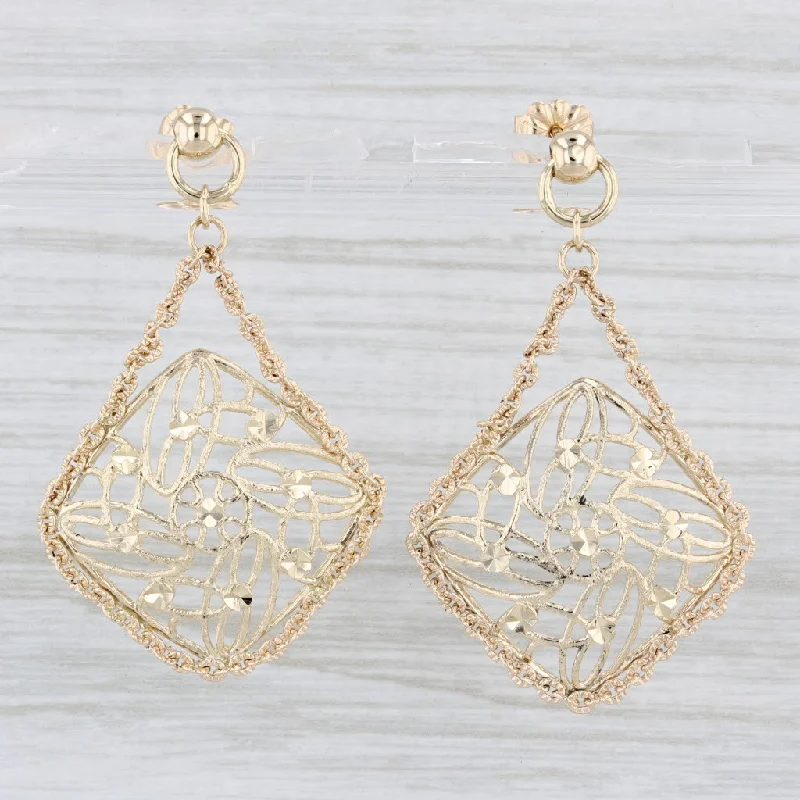 Elegant Crystal Earrings for Bridesmaids-Openwork Statement Dangle Earrings 14k Yellow Gold Drops