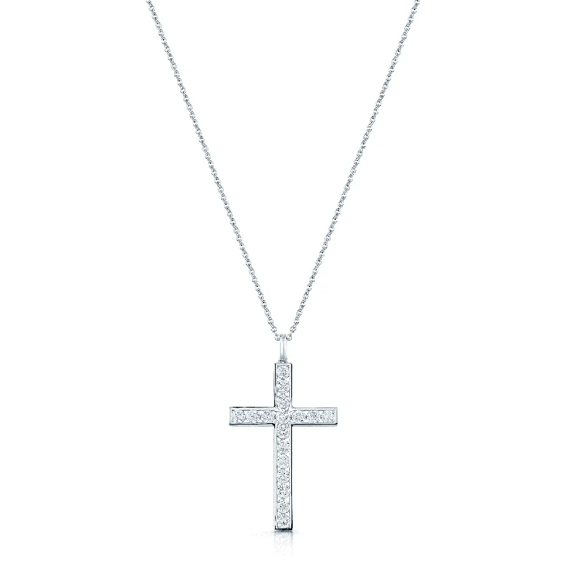 Classic Ruby Necklace for Formal Wear-18ct White Gold Round Brilliant Cut Diamond Channel Set Cross & Chain