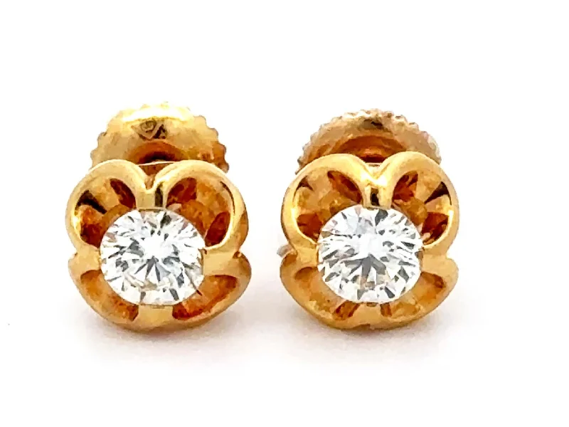 Bright Colored Earrings for Women-DIOR Rare Vintage Diamond Flower Earrings 18K Yellow Gold