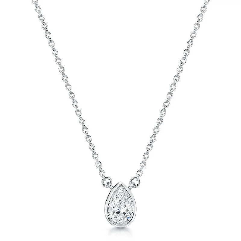 Fashionable Choker Necklace with Charms-18ct White Gold Pear Cut Diamond 0.80ct Rub Over Pendant