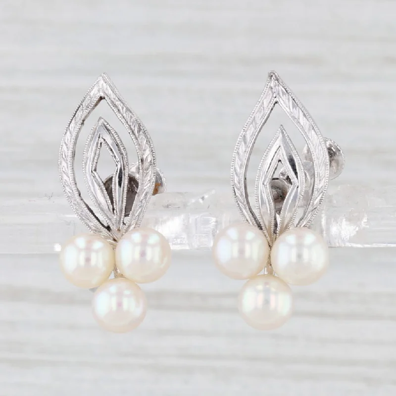 Minimalist Gold Earrings-Vintage Mikimoto Cultured Pearl Cluster Earrings Sterling Silver Screw Back