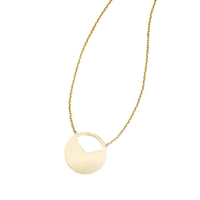 Simple Gold Necklace with Diamond Pendant-Quarter Circle Necklace (14K)