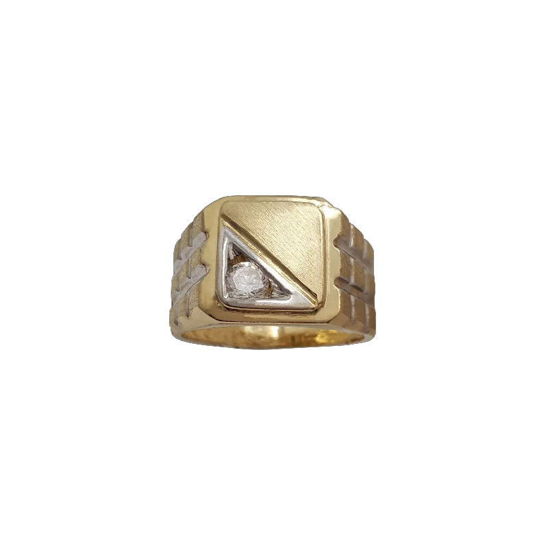 Unique Gemstone Ring with Vintage Setting-Split Square Zirconia Signet Ring (14K)