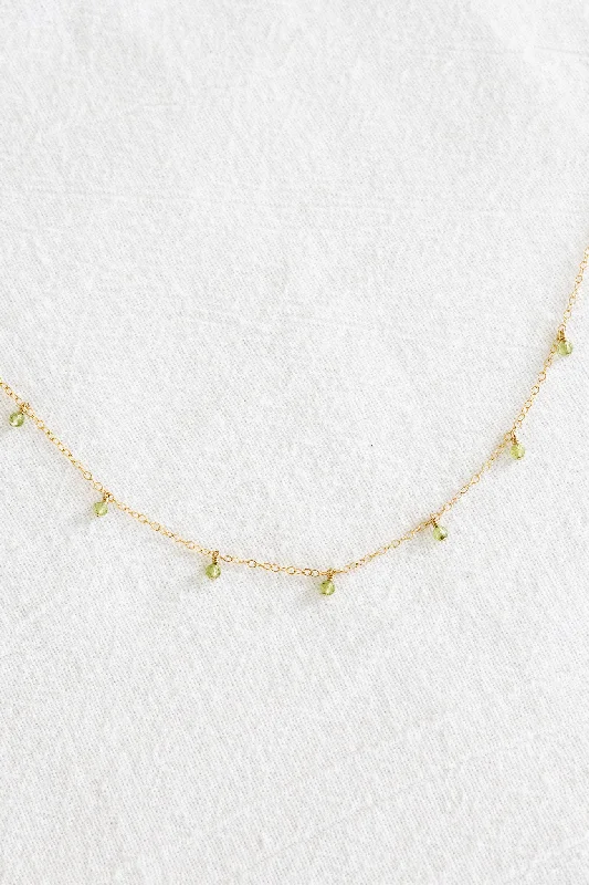 Elegant Bridal Necklace with Pearls-Peridot Drop Necklace