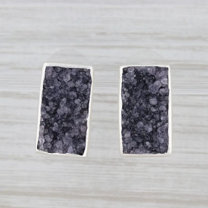 Fine Silver Earrings for Women-New Nina Nguyen Gray Druzy Geode Earrings Sterling Silver Statement Drops