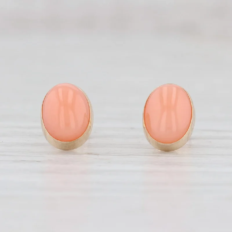 Sterling Silver Earrings with Zircon-Vintage Pink Opal Stud Earrings 14k Yellow Gold Oval Studs October Birthstone