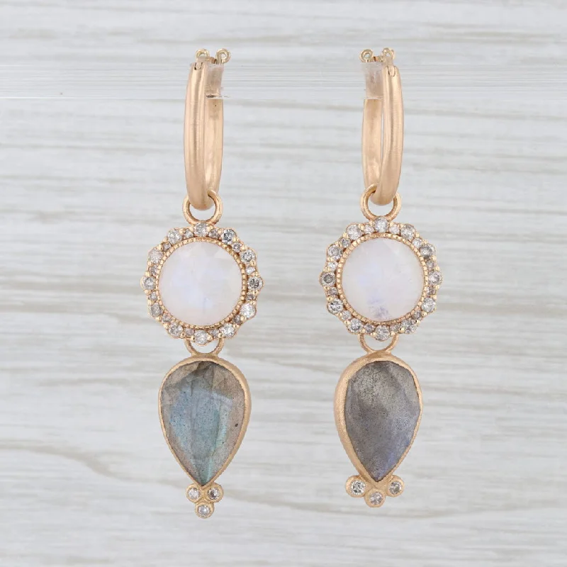 Silver Heart Shaped Earrings-New Nina Nguyen Hoop Earrings 18k Gold Labradorite Moonstone Diamond Charms