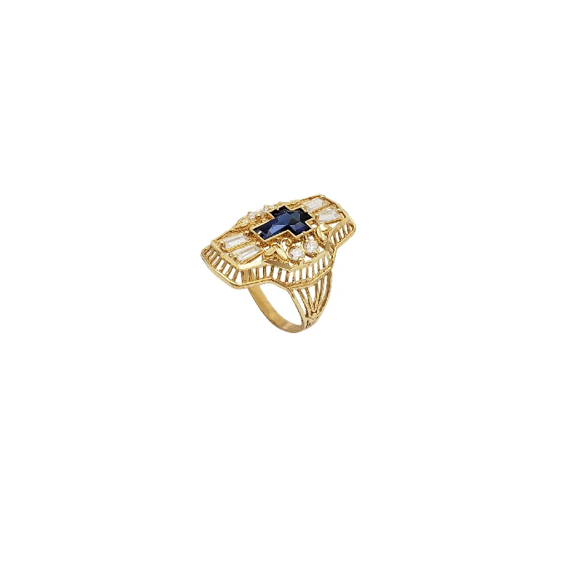 Unique Gold Ring with Engraving for Special Occasions-Light Cross CZ Ring (14K)