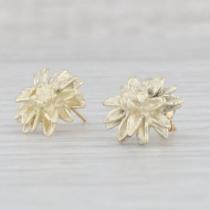 Blue Sapphire Earrings-Flower Stud Earrings 14k Yellow Gold Pierced Floral Studs