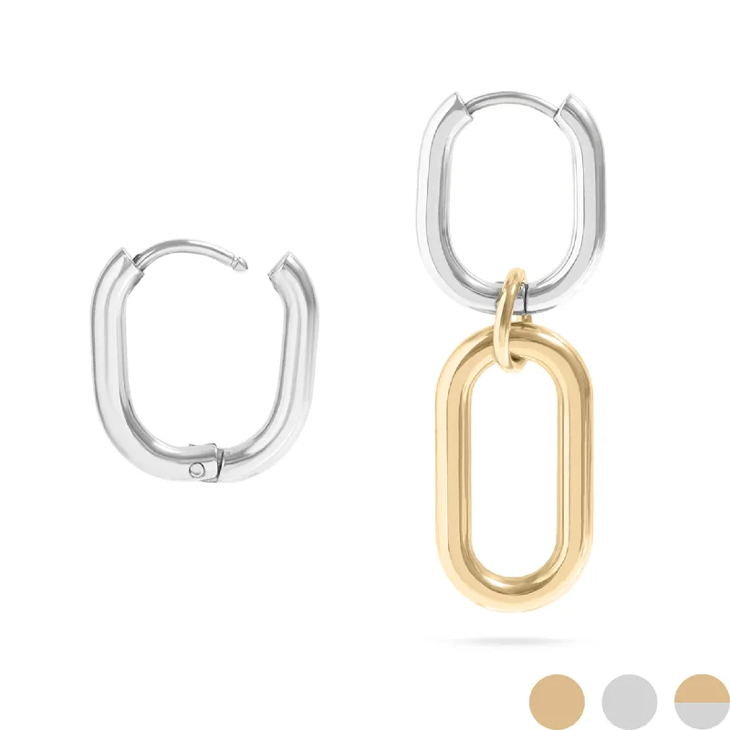 Stylish Diamond Earrings-18K Gold PVD Stainless Steel Convertible Huggie Earrings / ERJ0062