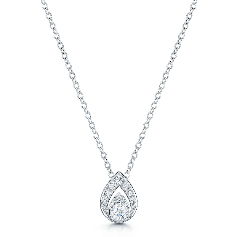 Simple Necklace with Heart-Shaped Pendant-18ct White Gold Round Brilliant Cut Diamond Fancy Pear Shaped Pendant