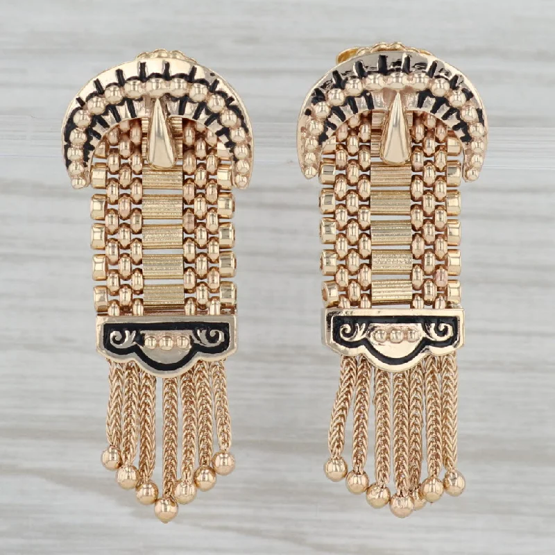 Unique Vintage Earrings-Vintage Mesh Fringe Dangle Earrings 14k Yellow Gold Pierced Statement Drops