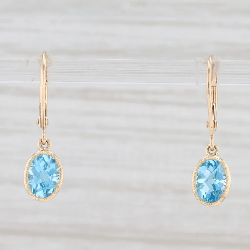 Custom Crystal Earrings for Weddings-New 1.68ctw Blue Topaz Drop Earrings 14k Yellow Gold December Birthstone