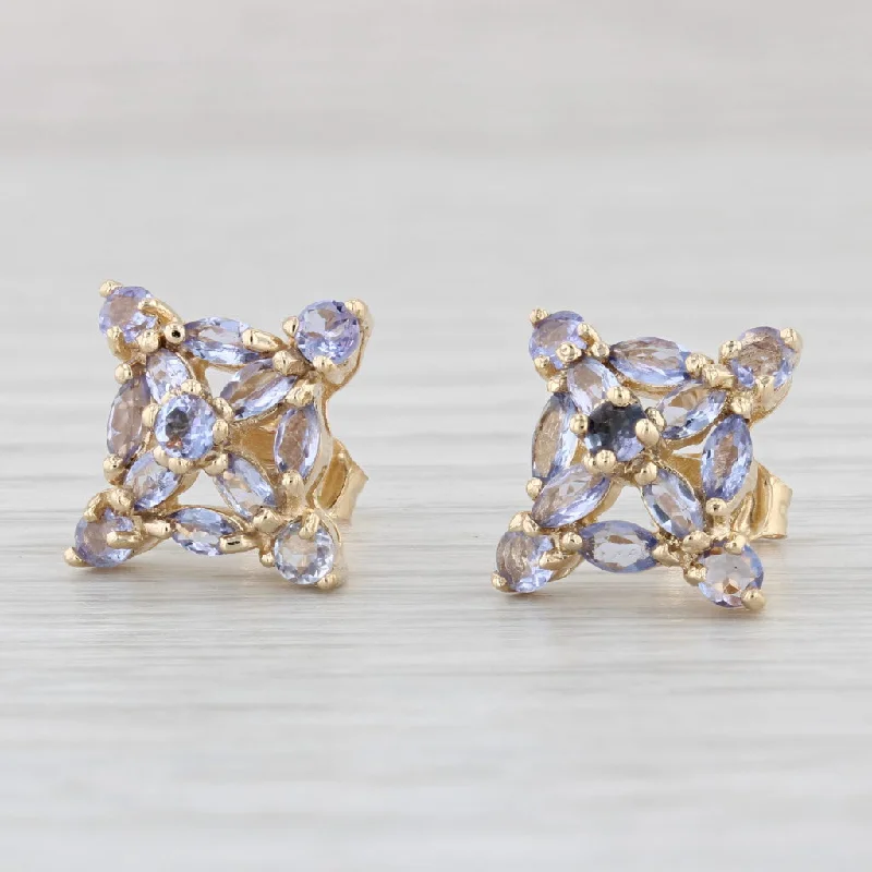 Chunky Hoop Earrings-2ctw Tanzanite Cluster Stud Earrings 14k Yellow Gold